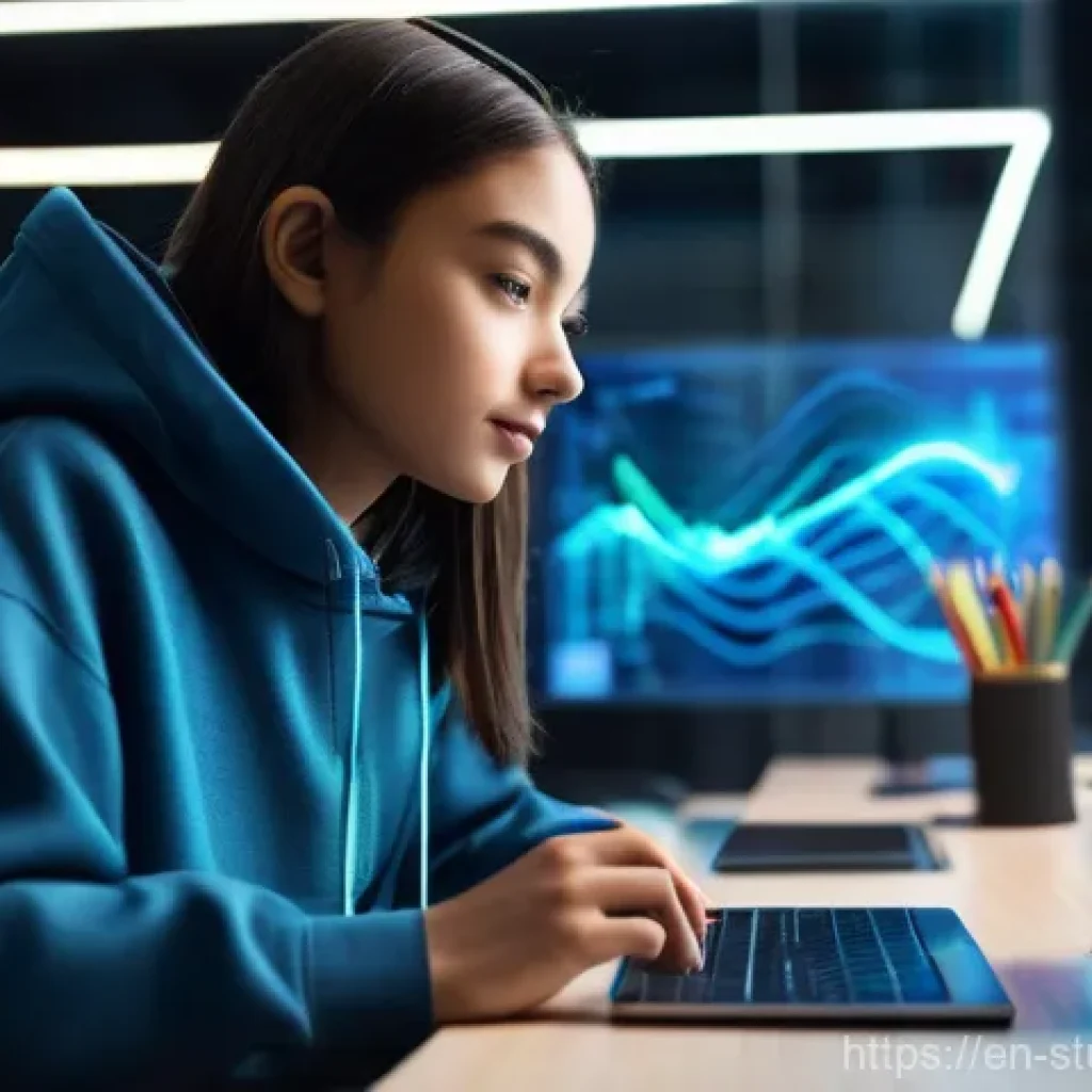 학습 진도 추적의 법적 제도적 고려사항 - **Prompt: Empowered Student Navigating Data Streams**
**Description:** A confident teenage ...