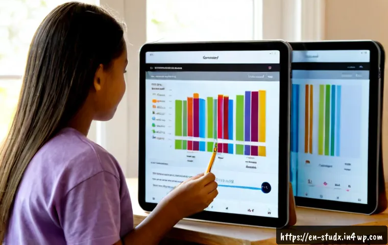 학습 진도 추적 시스템 활용 사례 - Photorealistic home learning scene, a middle-school student and supportive parent reviewing a learni...