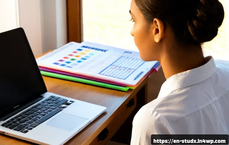 효과적인 학습 진도 관리 방법 - Photorealistic home study desk showing effective learning progress management, an adult learner calm...